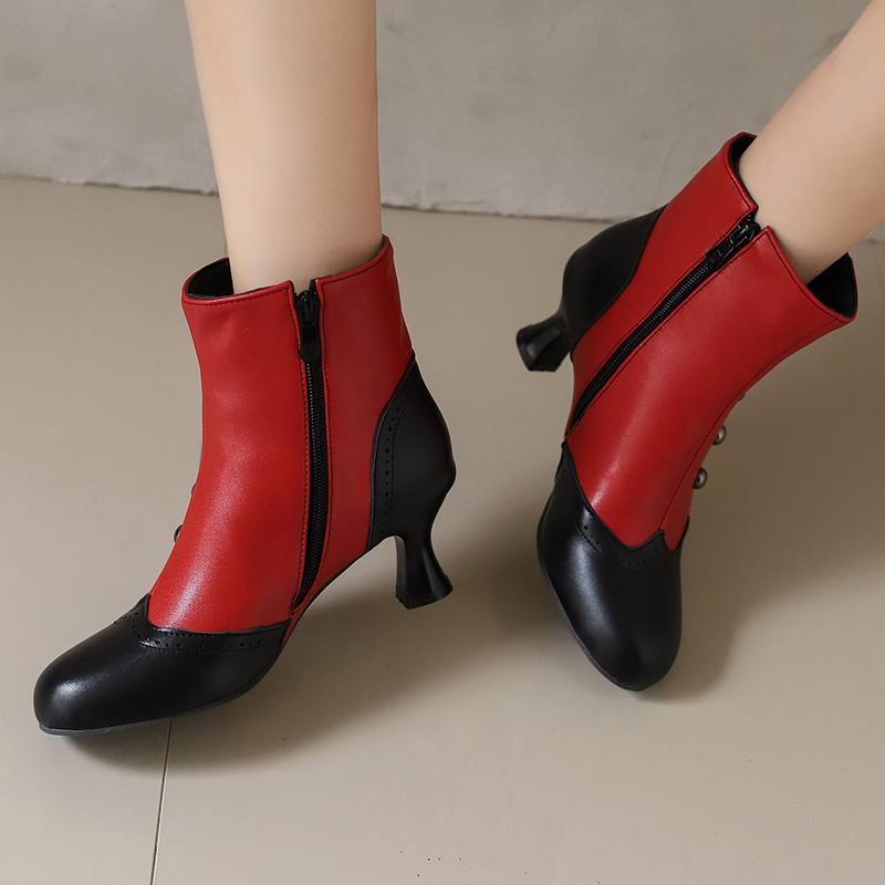 Women's High-heeled Short Boots Autumn and Winter New Retro Color-matching Large-size Short Boots