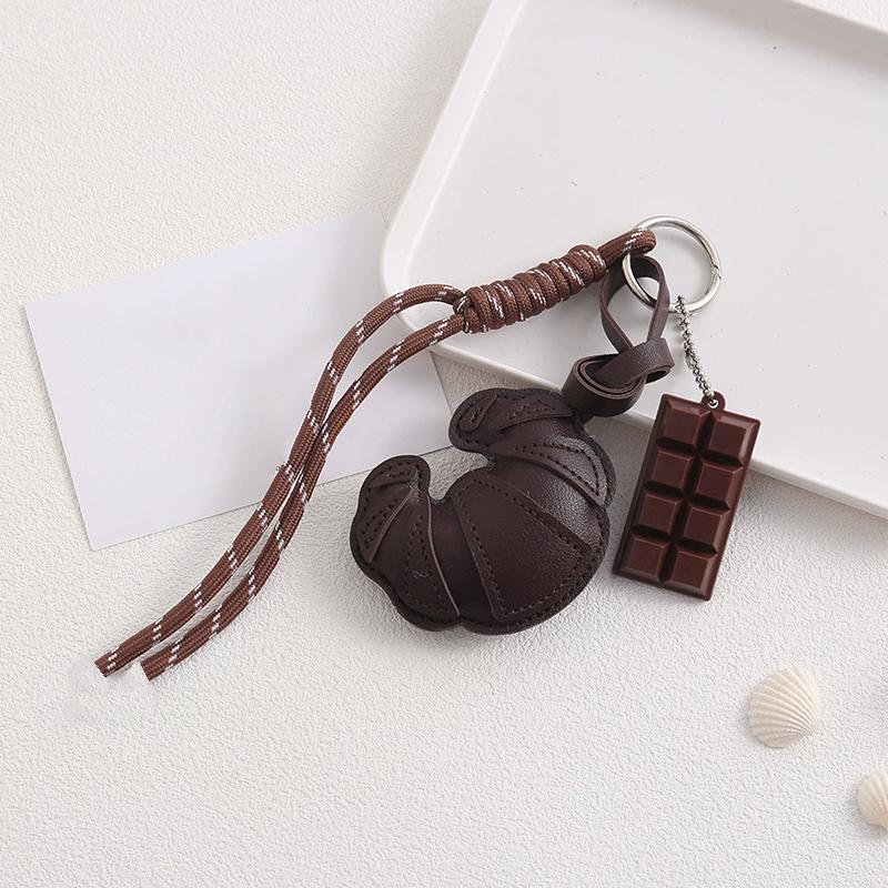 Tas Hanger Nieuw Gevlochten Touw Croissant Chocolade Tas Hanger Brood Vorm Leer Mobiele Telefoon Lanyard Tas Decoratie