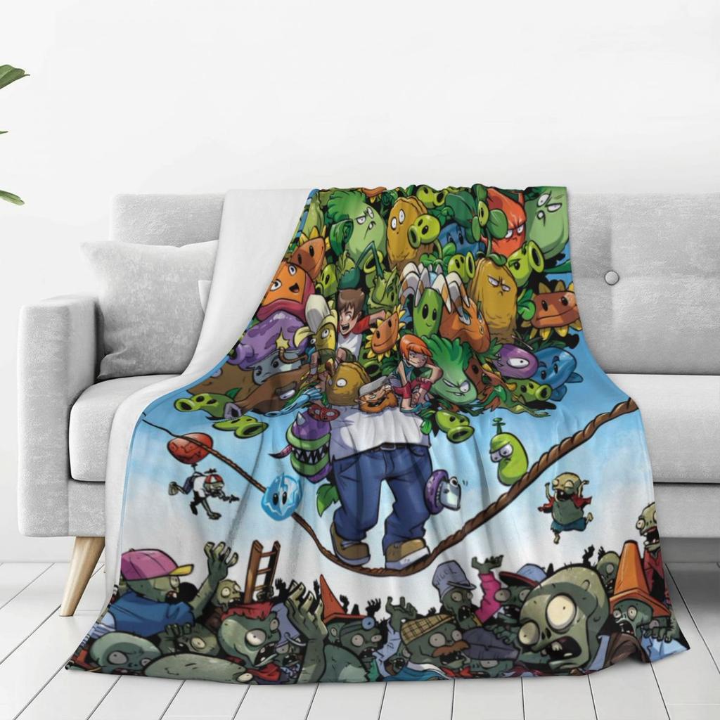 Game P-Plants-vs-Zombie Printed Blanket Warm Soft Fluffy Plush Bedding Throws For Home Decor Travel Flannel Bedspread Bed Cover