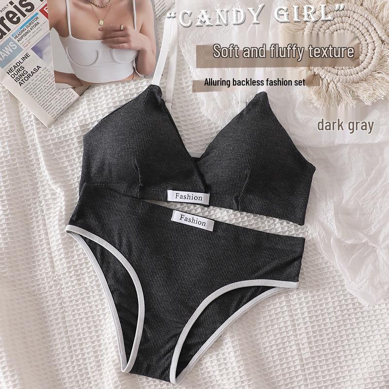 Sporty Women's Letter Print Embroidery Lingerie Set with Built-in Pads and Beautiful Back Design.