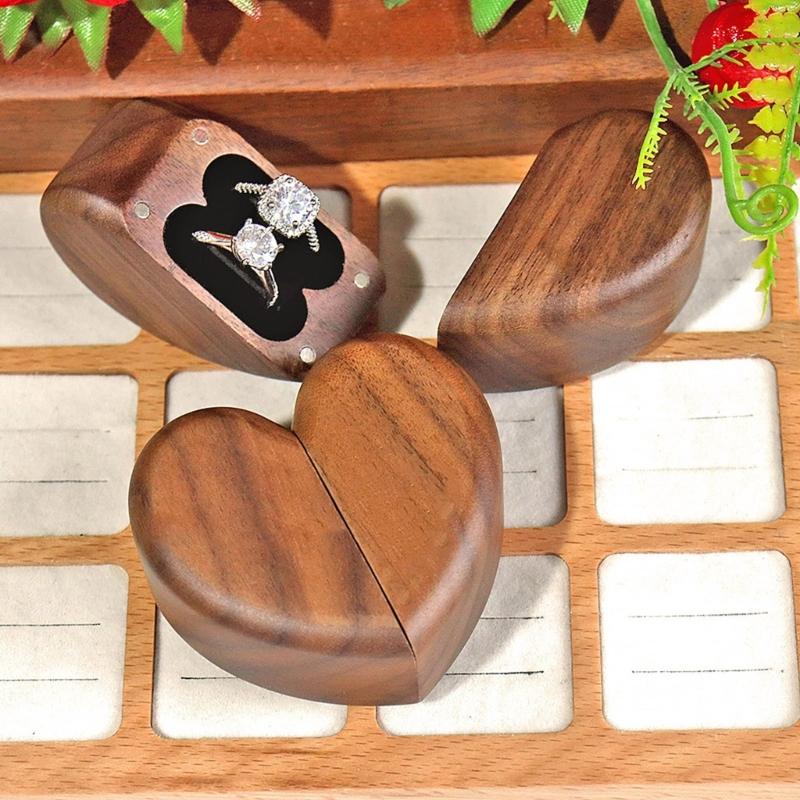 Eleganter Ringhalter aus Holz mit Magnetverschluss, sicher, kreatives Herzdesign, Naturholz, tragbar zur Schmuckaufbewahrung