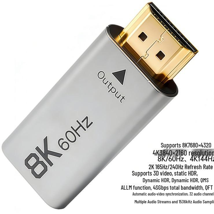 8K 60Hz Active HD Adapter: Aluminum USB-C Female To HDTV Male (2.1V) CH7218