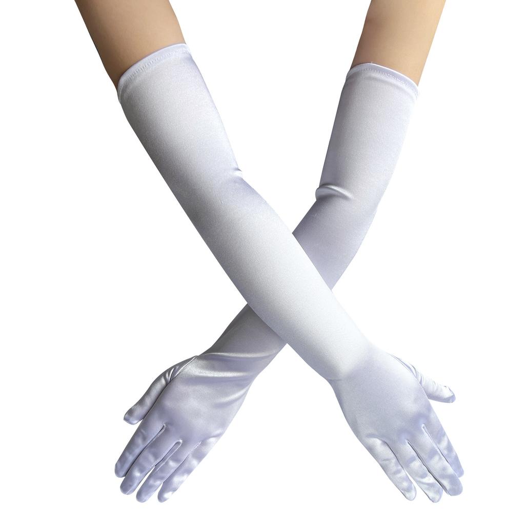 New Women Satin Elastic Full Finger Party Gloves Students Solid Bridal Wedding Dress Long Mittens Outdoor Dance Dress Up Gloves