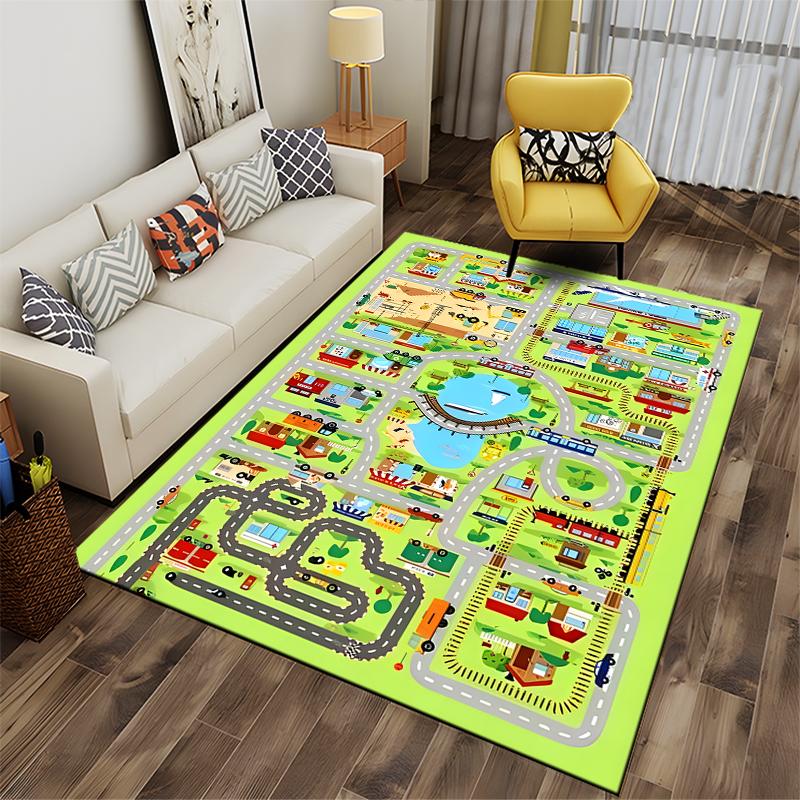 Colorful City Map Play Rug for Kids - Non-slip Rug Suitable for Living Room and Bedroom Sofas.