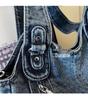 Large Vintage Denim Tote Bag - Casual Single Shoulder and Crossbody Versatile Style