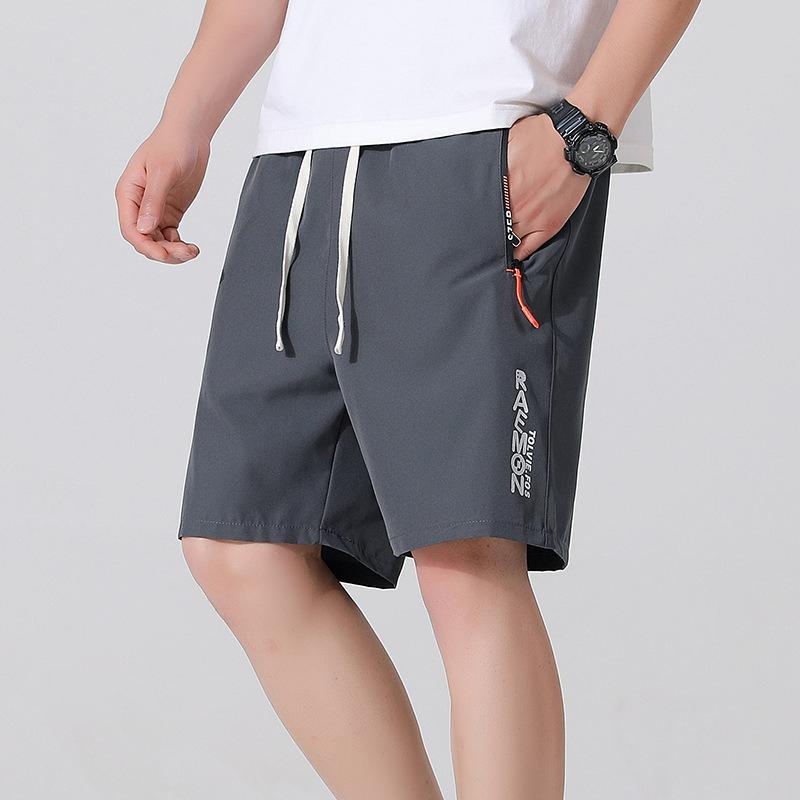 Herren Sommer Sport Shorts Dünne Atmungsaktive Buchstaben Druck Strand Mittelhose Casual Loose Schnürshorts Elastische Taille Shorts