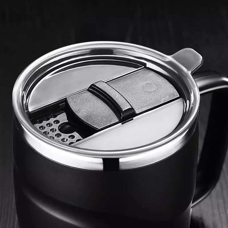 New Stainless Steel Insulated Coffee Mug with Sliding Lid Vacuum Travel Handle Camping Tea Flask for Hot Home Office Cold Drinks