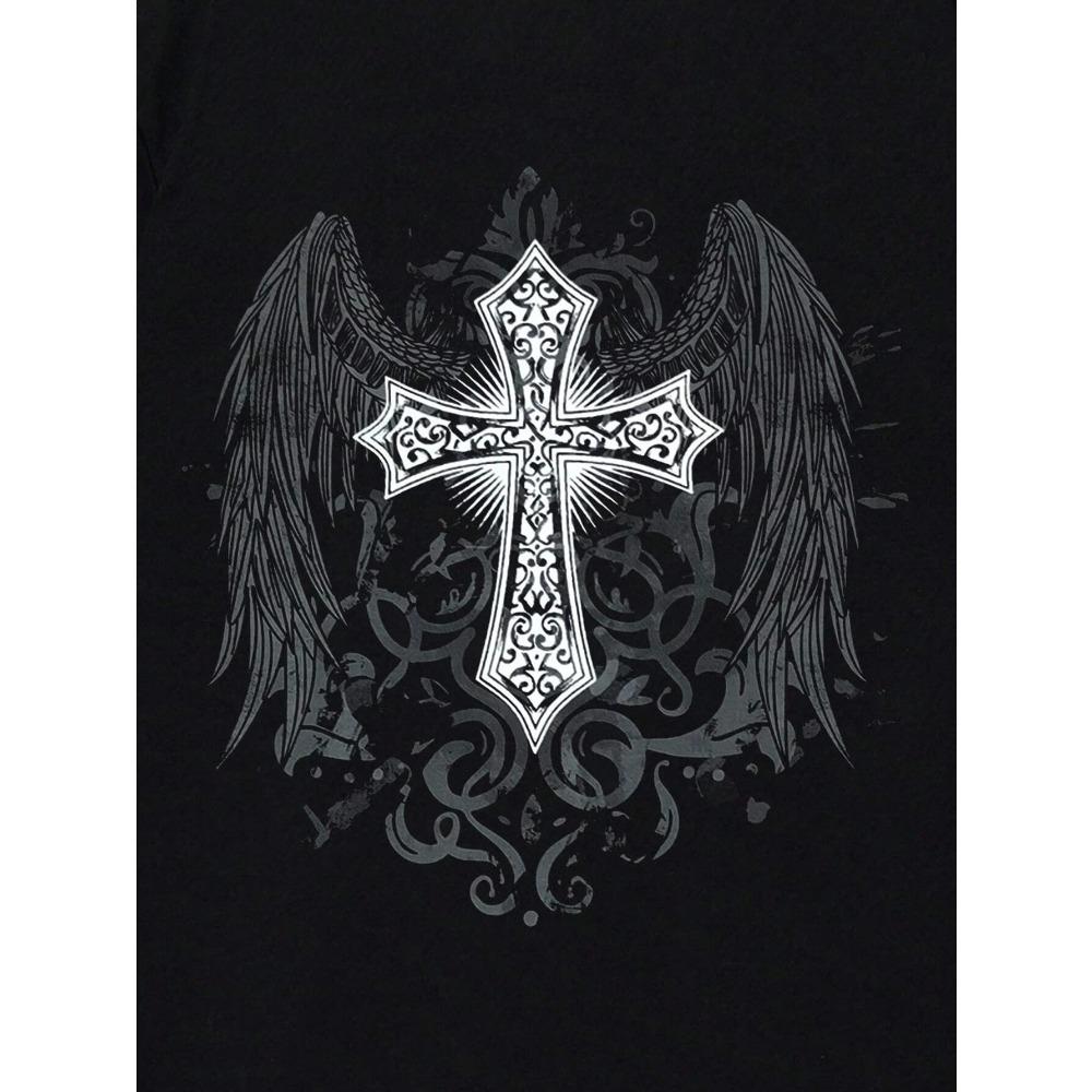 Haç Gotik Grafik Unisex Erkek Kadın Pamuklu Tişört Lüks Marka Moda Büyük Beden Üst Kısa Kollu Klasik Tişört Baskılı S-4xl