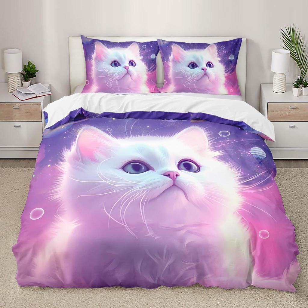Cute Cat Down Comforter Set Bedding Set 3-piece Duvet Cover Set