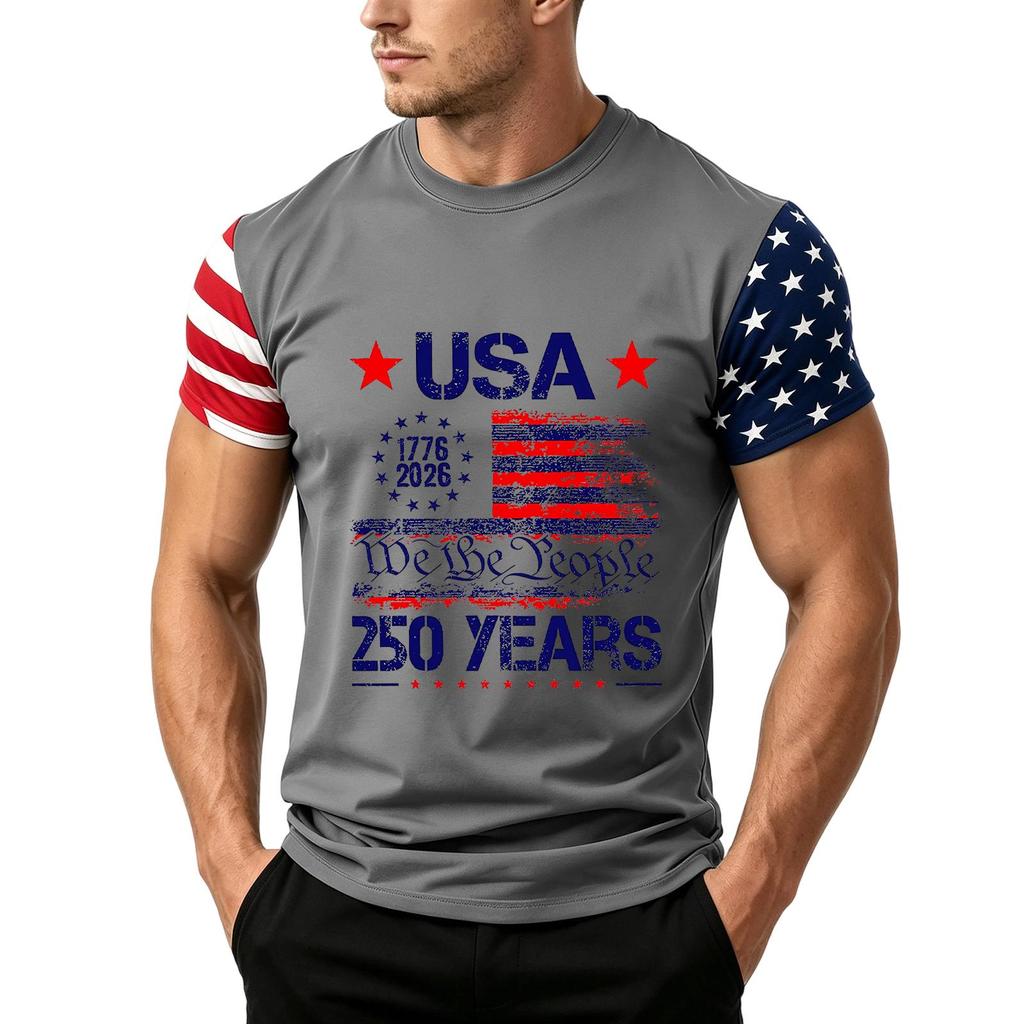 Men's Independence Day Flag Print Short Sleeve T-Shirt, Loose Casual Daily Summer Tops