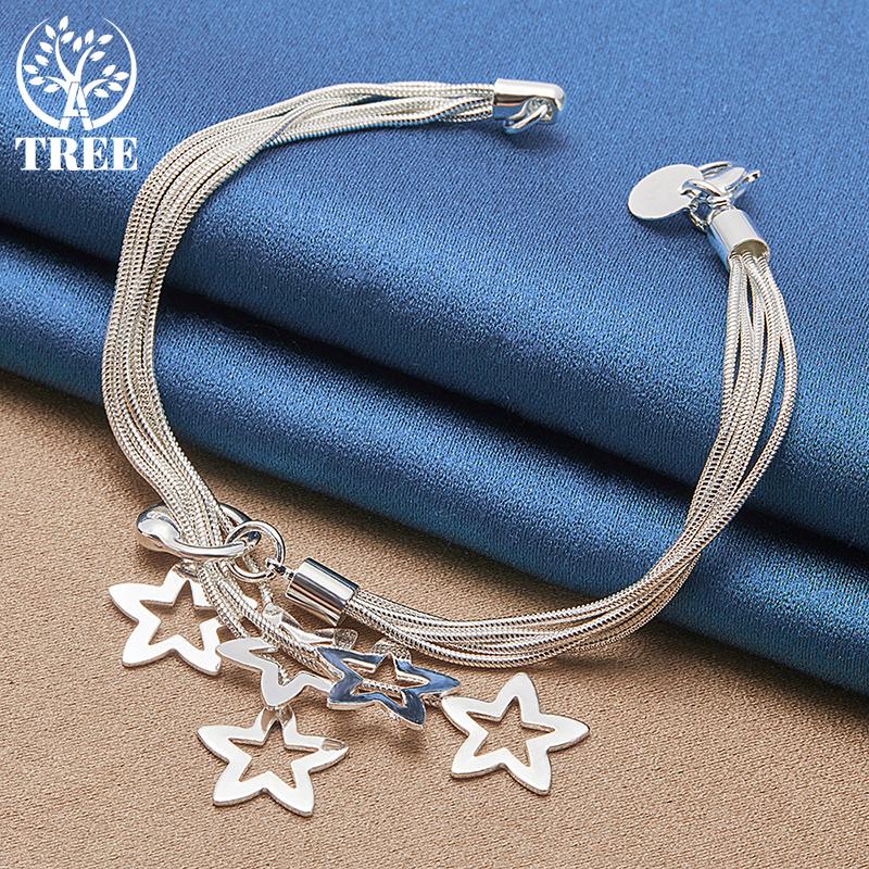 925 Sterling Silver Five Snake Star Chain Bracelet Jewelry
