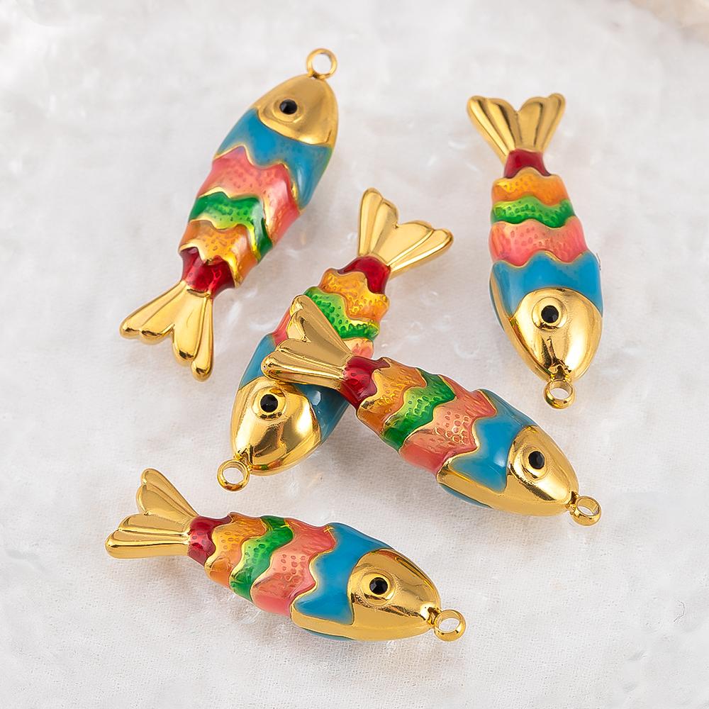 1pc 304 Stainless Steel Iridescent Enamel Fish Pendant Ocean Theme For DIY Bracelet Necklace Jewelry Finding Fashion Accessories