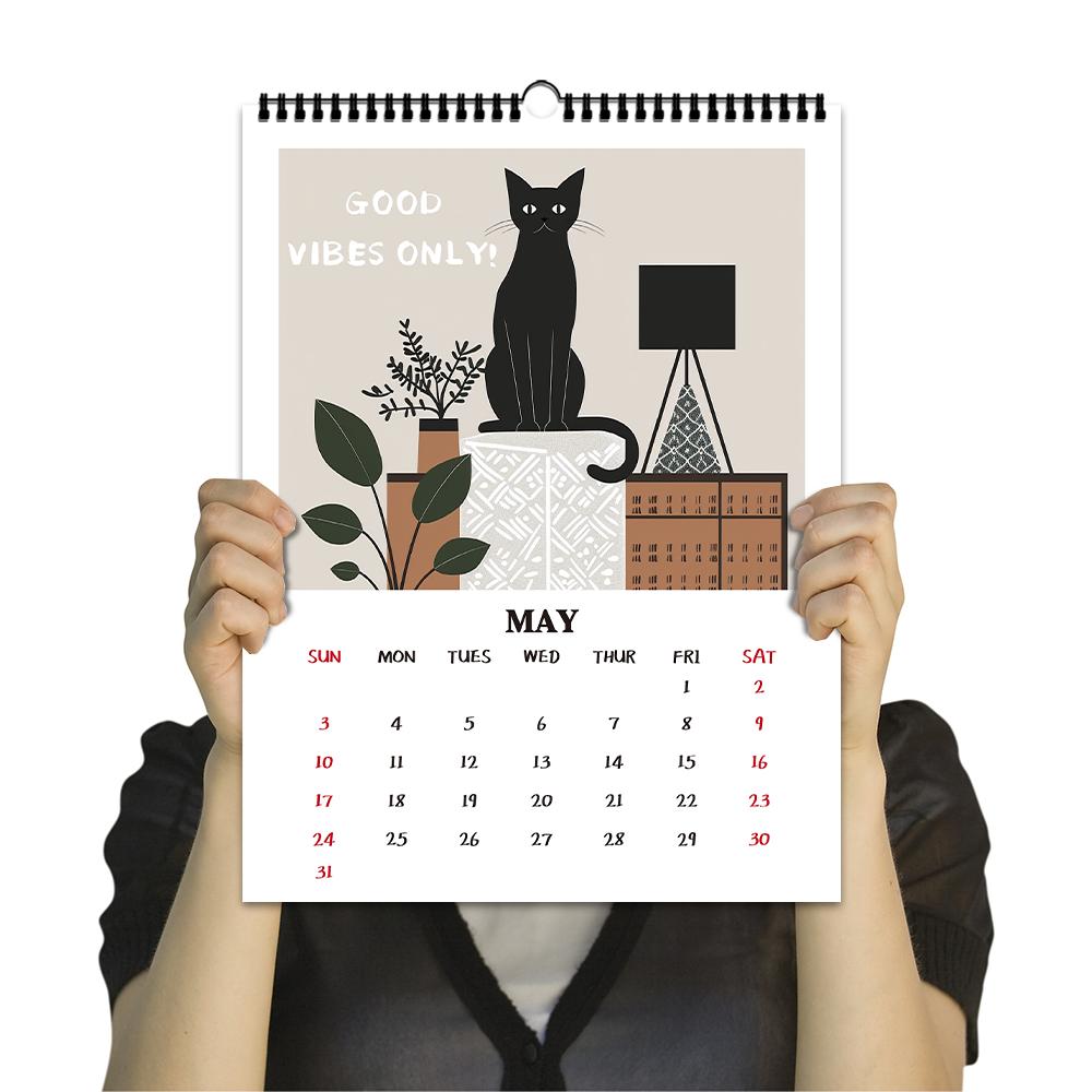 1pc, Oversized Cartoon Cat Calendar - Pet Cat, 12 Different Designs, Wall Calendar, Birthday, Christmas, New Year Gift