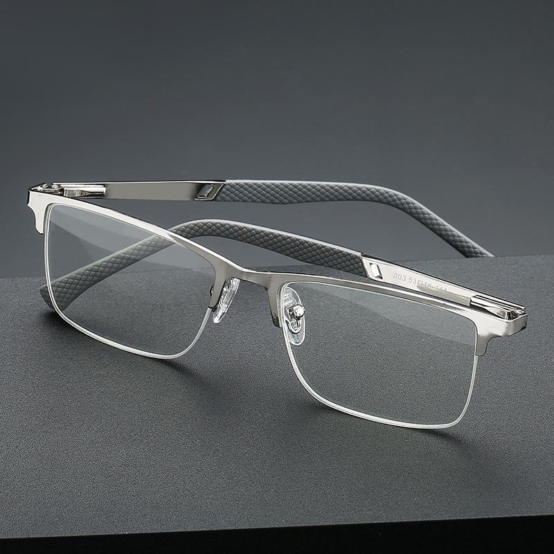 Anti Blue Light and Anti Half Frame Fish Silk Fashionable Stainless Steel Pupil Distance Business Men's Reading Glasses