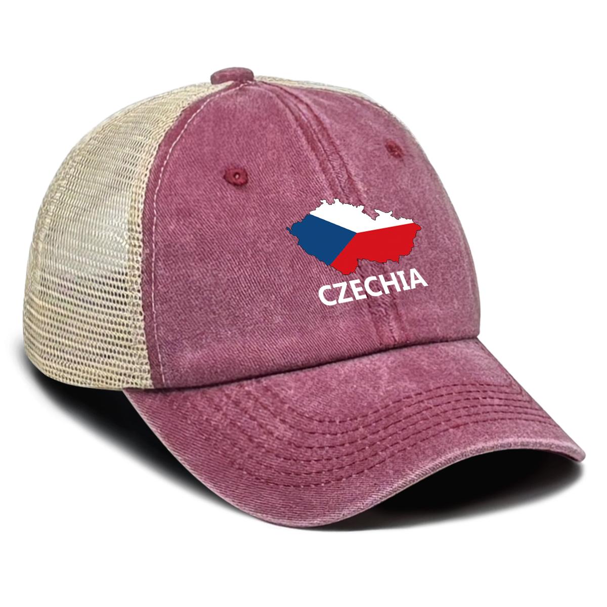 

Adjustable Mesh Cap Sun Hat CZECHIA Map Flags Caps For Woman Retro Stylish Snapback Trucker Hat Ideal Choice For Street Wear вино красного
