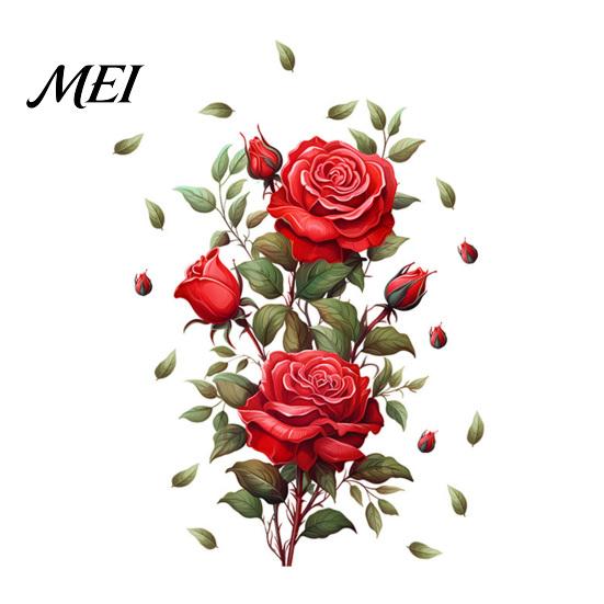 Easy Application Flower Wall Decor Red Rose Sticker, Watercolor Floral Peel and Stick Decal for Creative Soft Decoration Gifts Living Room Bedroom,