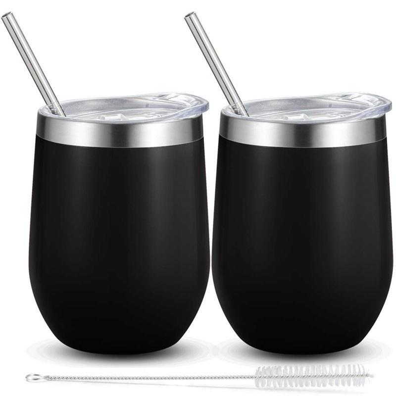 1 sada sklenic na víno bez stopky Nerezová izolovaná sklenice na šálky s víčkem na víno, kávu, nápoje, koktejly