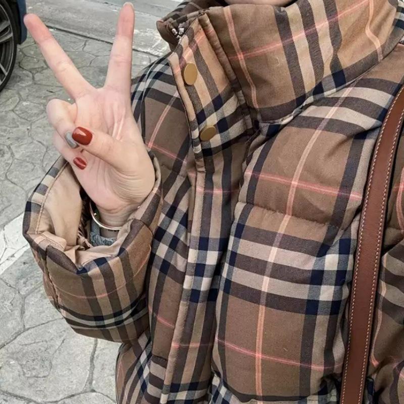 Winter Neu Koreanischer Stil Karomuster Kleiner Herrenmantel Verdickter Kurzer Baumwollmantel für Damen