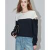 Demana French Style Waffle Knit Patchwork Off-Shoulder Sweatshirt