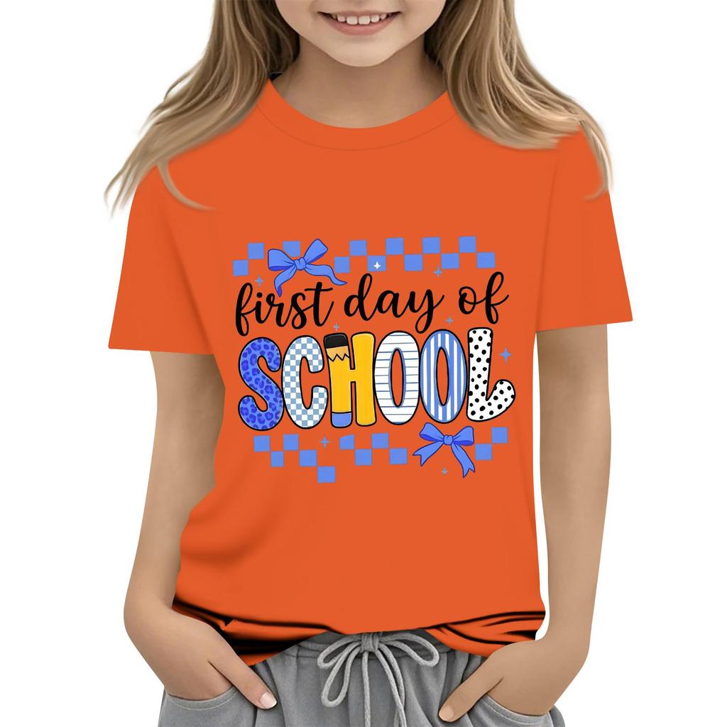 Children's Casual and Fashionable Round-Neck Printed Short-Sleeve Top for Back-to-School