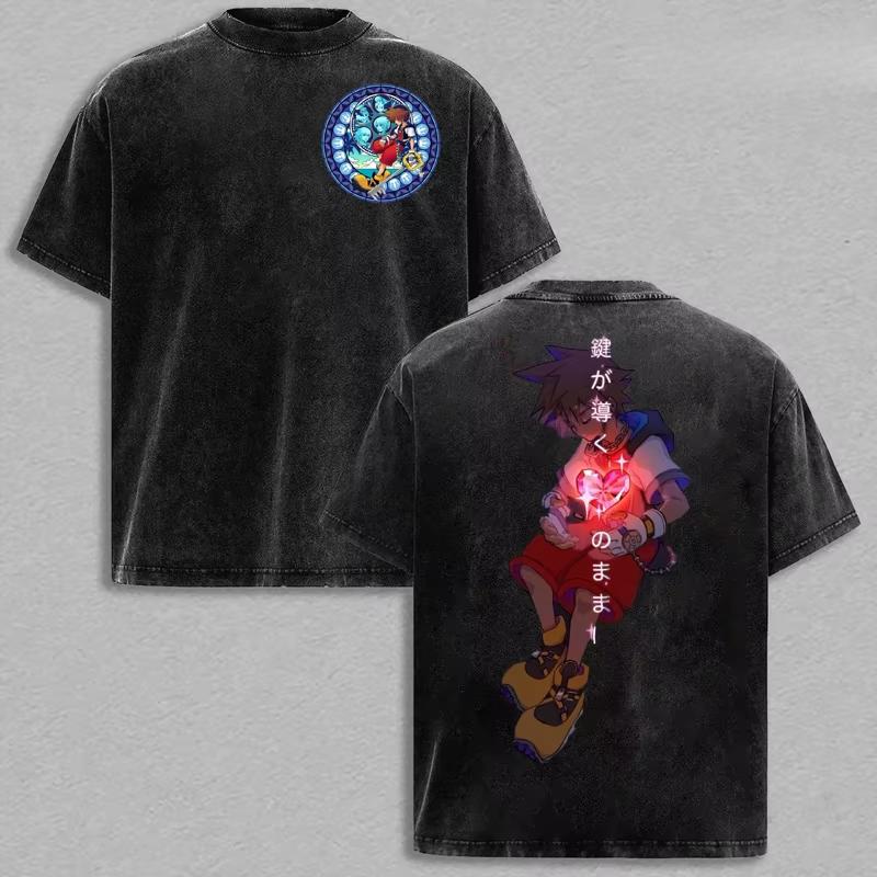 Vente Chaude Été 2026 T-shirt Anime Kingdom Hearts Hommes Femmes Hip Hop Punk T-shirt Surdimensionné Imprimé Col Rond T-shirt Décontracté
