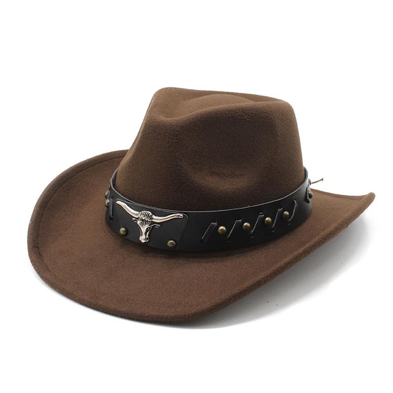

Western Cowboy Hat Woolen Top Hat Big Eave Hat Minority Style Jazz Hat M（56-58cm）