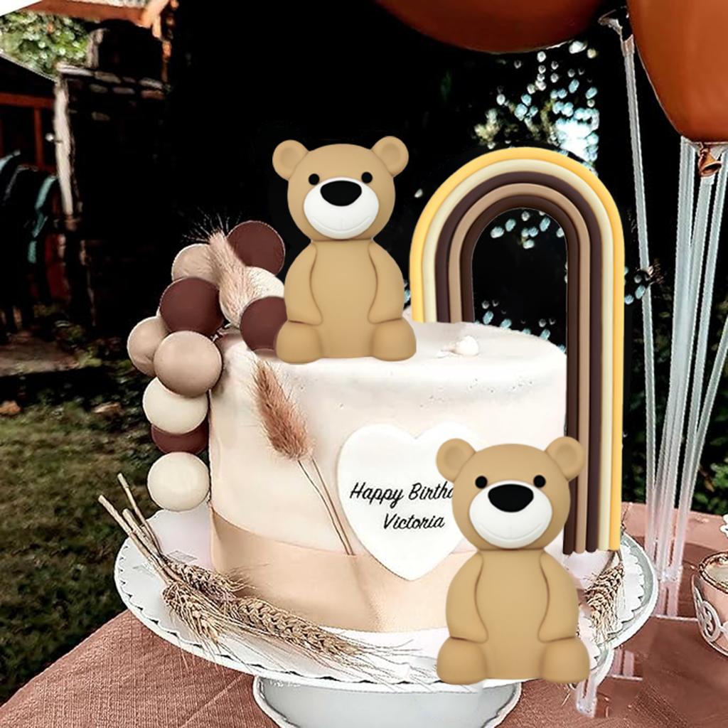 Braunbär Kuchendekoration Beige Braune Kugeln Tortenaufsatz Boho Bären Kuchendekoration Babyparty Geburtstagskuchen Dekoration
