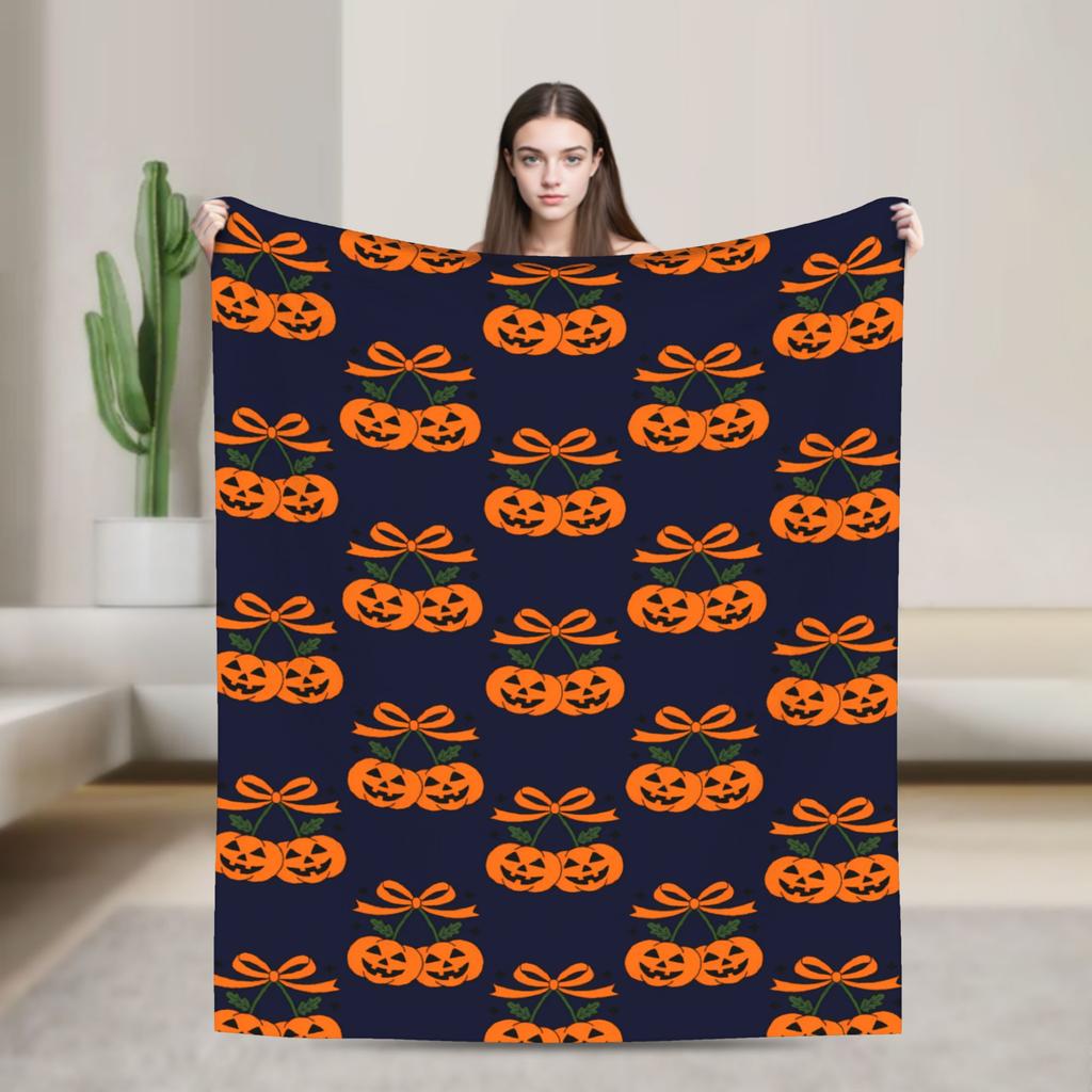Cute Ghost Pumkin Skull Bat Blanket Warm Soft Throw Blanket Winter Decorative Couch Chair Sofa Bed Street Trend Bedspread