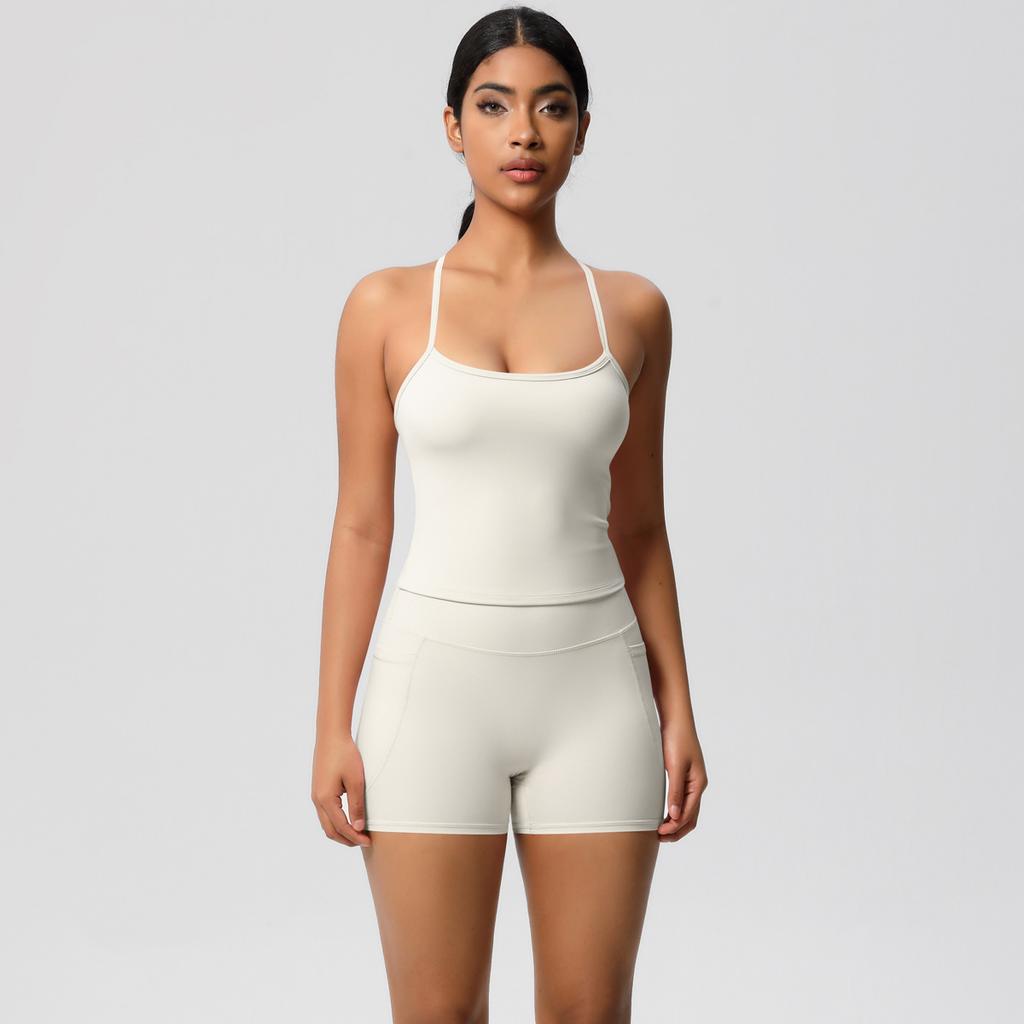 Yungan Eng anliegender Sandstrahl-Schnelltrocknender Yoga-Anzug, Hüfthebende Tasche-Shorts, Zweiteiliges Lauf-Fitness-Set Für Damen