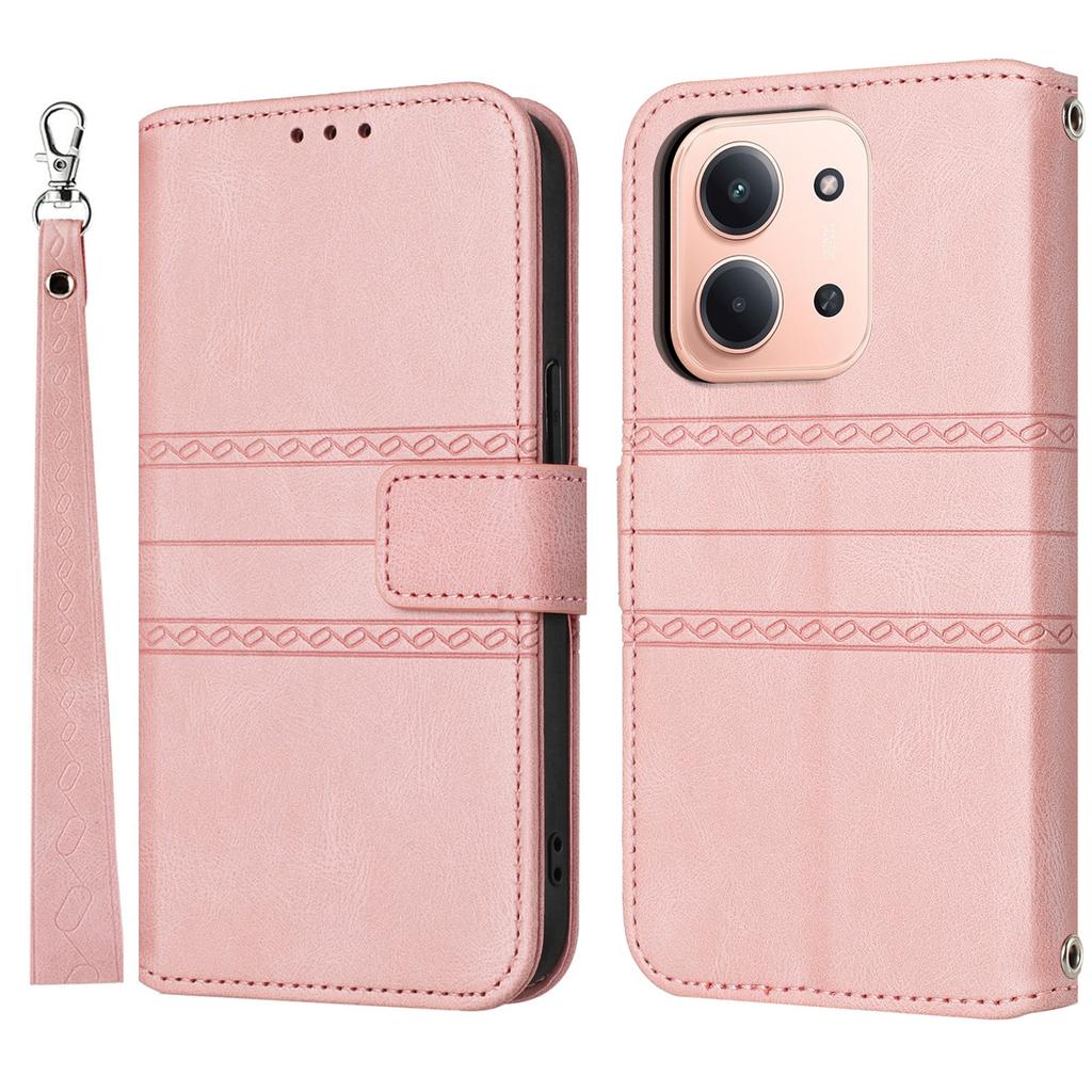 For Xiaomi Redmi 15C 4G (Global) (171mm)/Poco C85 4G (171mm) Case Wallet Skin-Touch Leather Imprinted Phone Cover with Wrist Strap