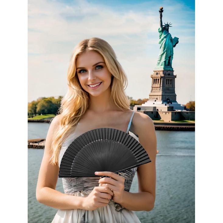 OMyTea Folding Hand Fan for Women - Foldable Chinese Japanese Vintage Bamboo Silk Fan - for Hot Flash, Church, Decoration, EDM, Music Festival,