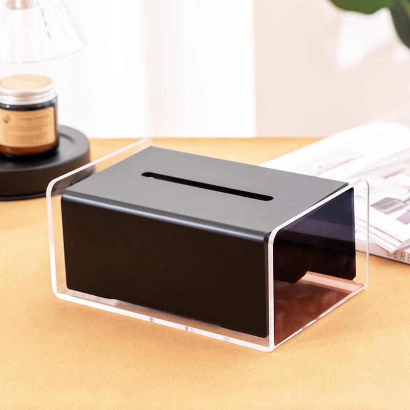 European Style Black Tissue Box Creative Acrylic Storage Tube Living Room Dining Table High-end Napkin Box Home Decoration Gifts