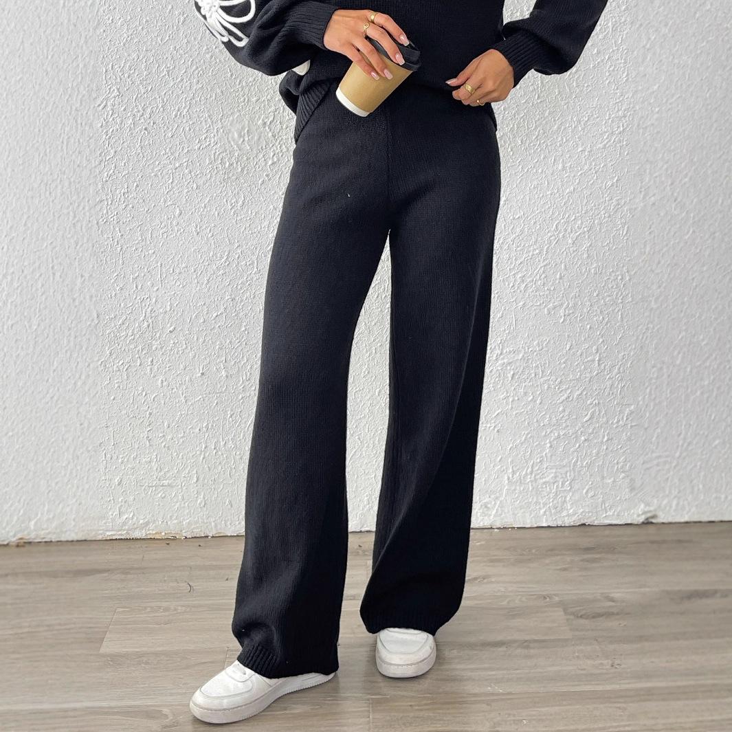 

Women s Autumn and Winter Pants: Woolen Pants, Casual Straight-leg Wide-leg Pants, Mid-high-waisted Long Pants S чорний