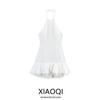 Western Style 2025 Summer New Women Clothes Versatile Laminated Decorative Neck Collar Mini Dress 3560536
