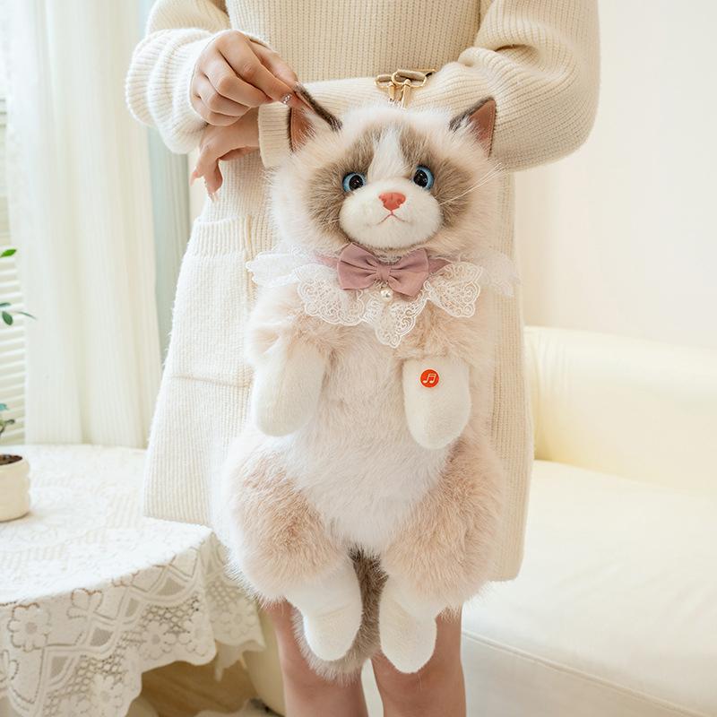 Uroczy Realistyczny Ragdoll Plecak Damski Kot Pluszowa Lalka Mała Pojemność Plecak na Dzień Lolita Kreskówka Osobowość Plecak Prezent dla Dzieci