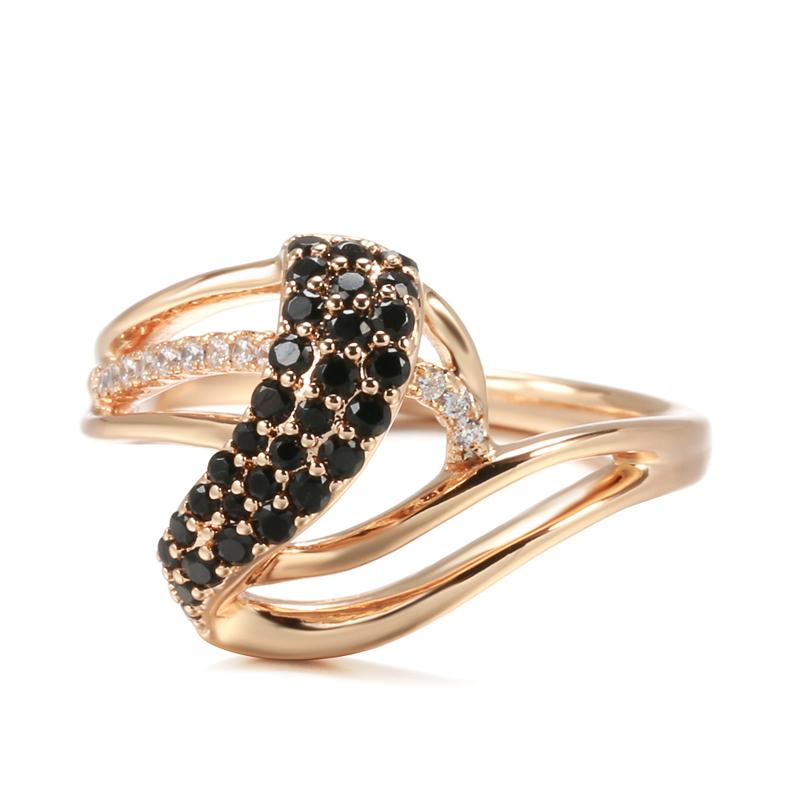 Luxury Rose Gold Ring For Women Fashion Geometry Natural Black Zircon Waves Rings For Women Vintage Wedding Jewelry