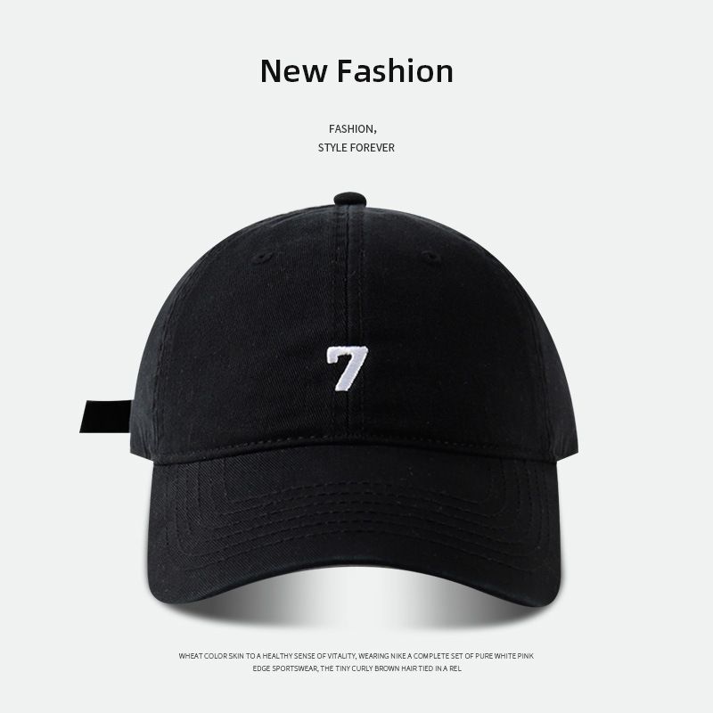 

New Arrival Embroider Number 7 Baseball Cap Female K-style Easiest for Match Big Head Circumference Show Face Small Sports Travel Peaked Cap Tide Number 7 Baseball Cap-Black Adjustable