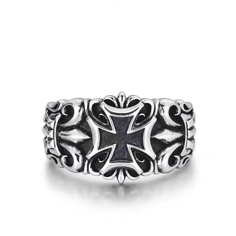 Personnalité Punk Argent Acier Inoxydable Ancre de Navire Croix Anneaux Ouverts pour Hommes Femmes Hip-hop Rétro Doigt Bijoux Accessoire