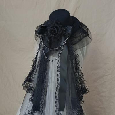 Flores Lazo Decoración Velos Góticos Rosa Sombrero de Copa Negro o Blanco Gótico Oscuro Mini Sombrero de Copa Regalo Disfraz Cosplay Tocado Lolita Mujeres