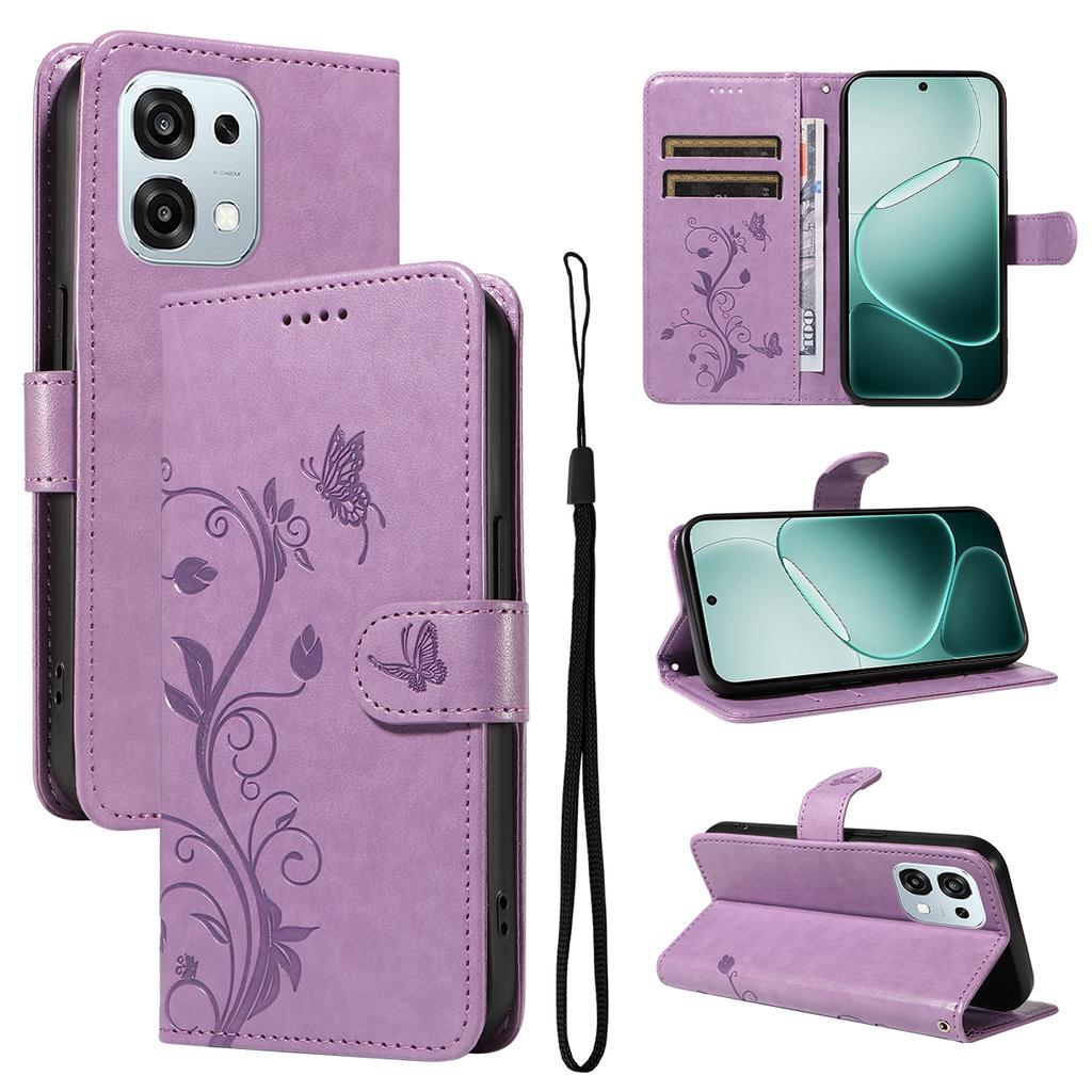Pour Oppo A6 Pro 4G/Oppo F31 5G/Oppo A6 Pro 5G Étuis en Cuir PU Motif Fleurs Portefeuille Support Housse de Téléphone avec Dragonne