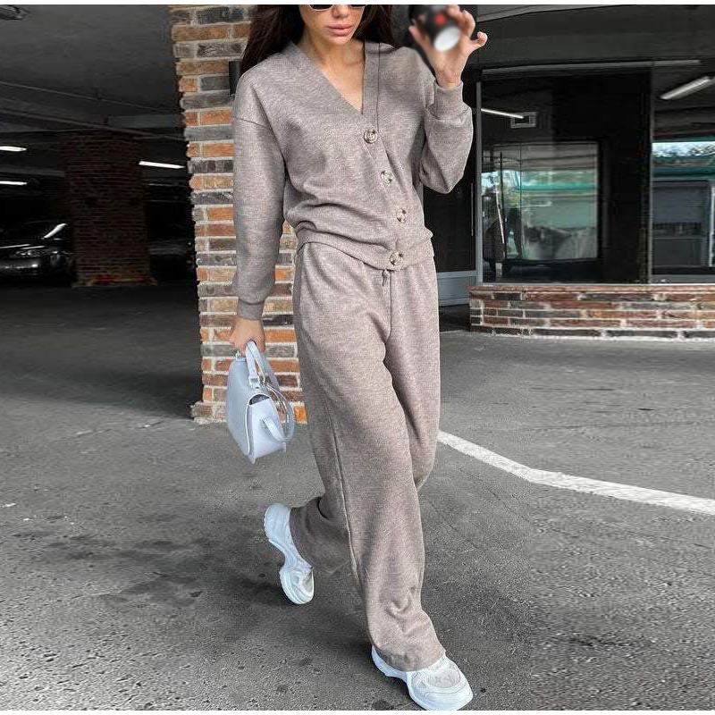 Women's Knitted Sports Suit Thickened Casual Set Striped Pullover + Pants 2-piece Set