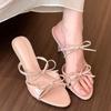 Hot Selling Women Sandals 2025 Summer New Female Slippers Thin Heel Open Toe Fashion Butterfly-knot High Heel Party Slides Shoe