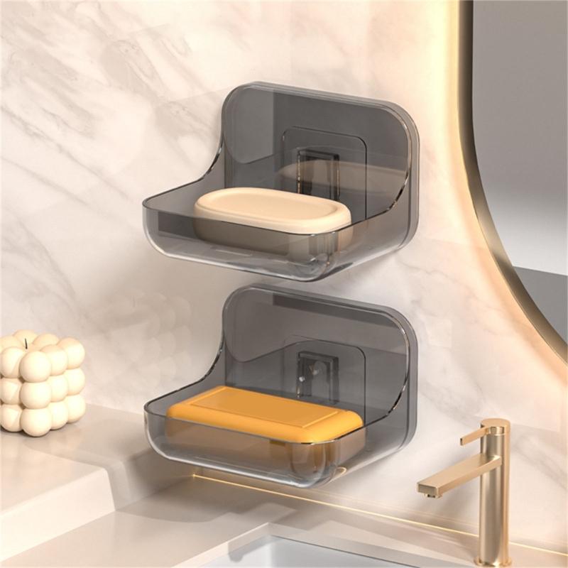 2Pcs Clearly plastic Soap Dish Modern Waterproof Soap Holder Easy Installation Bathroom Essential Shelf Kitchen Friendly