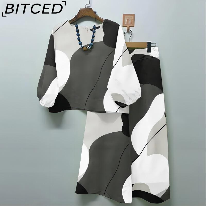 BITCED Summer Women's Casual Outfit Set: Bohemian Top, Wide-leg Pants, 2-piece Set