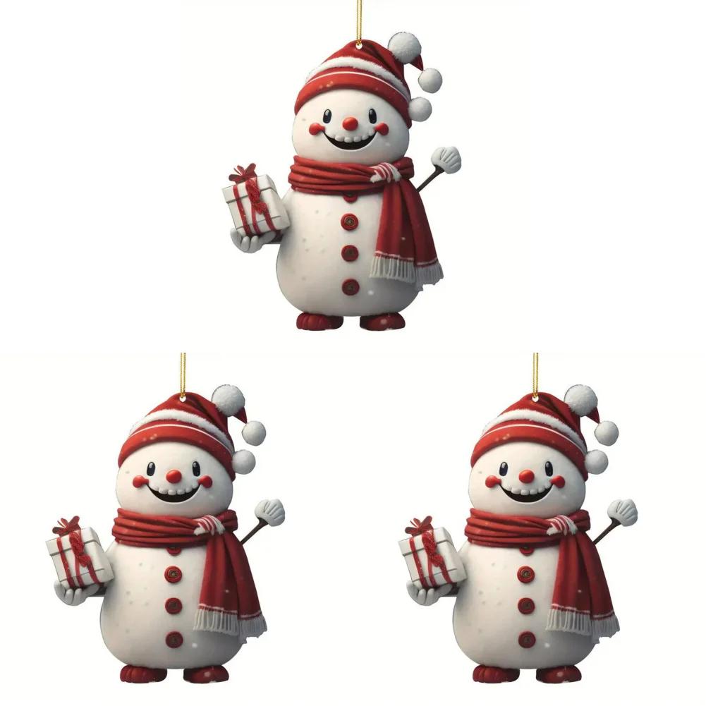 1-5PCS Snowman Christmas Tree Pendant 2D Acrylic Xmas Tree Decoration Cute Hanging Ornaments Decorative for Window Fireplace Car