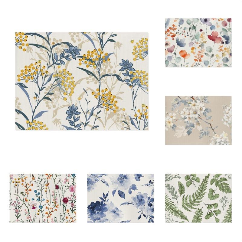 Flower Linen Placemat Bowl Plate Non-slip Insulating Protection Mat Home Desktop Protector for Party Kitchen Decor Gift