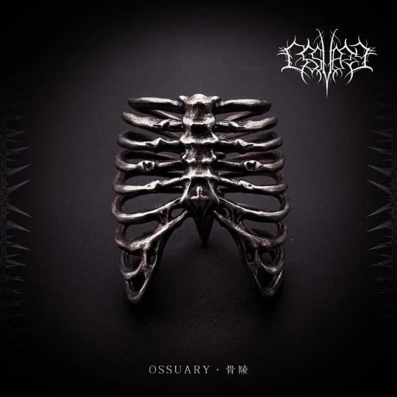 Original Bone Mausoleum Ribbon Punk Ring - Retro Dark Gothic Style, Gender-Neutral Design