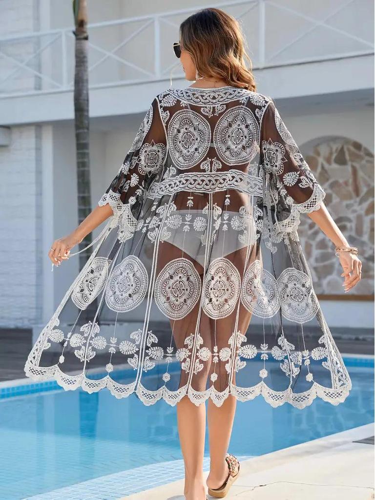 Elegantní krajkový plážový kardigan: Stylový plážový přehoz