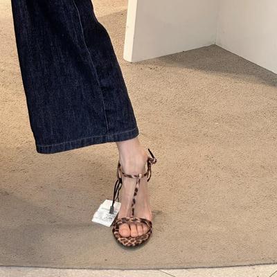 Spice Girl empfohlen~~ Sexy Leopardenmuster High Heels Damen Stiletto Zehenfrei Bankett Wort Riemchensandalen Sommer