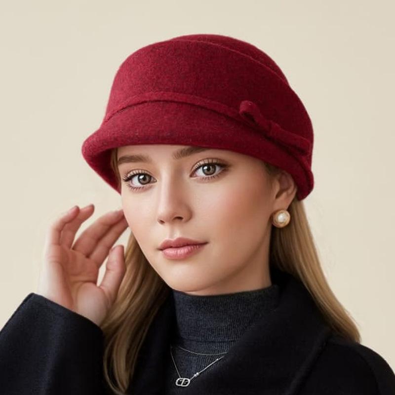 Fransk Mode Rosett Bucket Hatt Dam Vinter Varm Ull Bassänghatt Elegant Cylinderhatt
